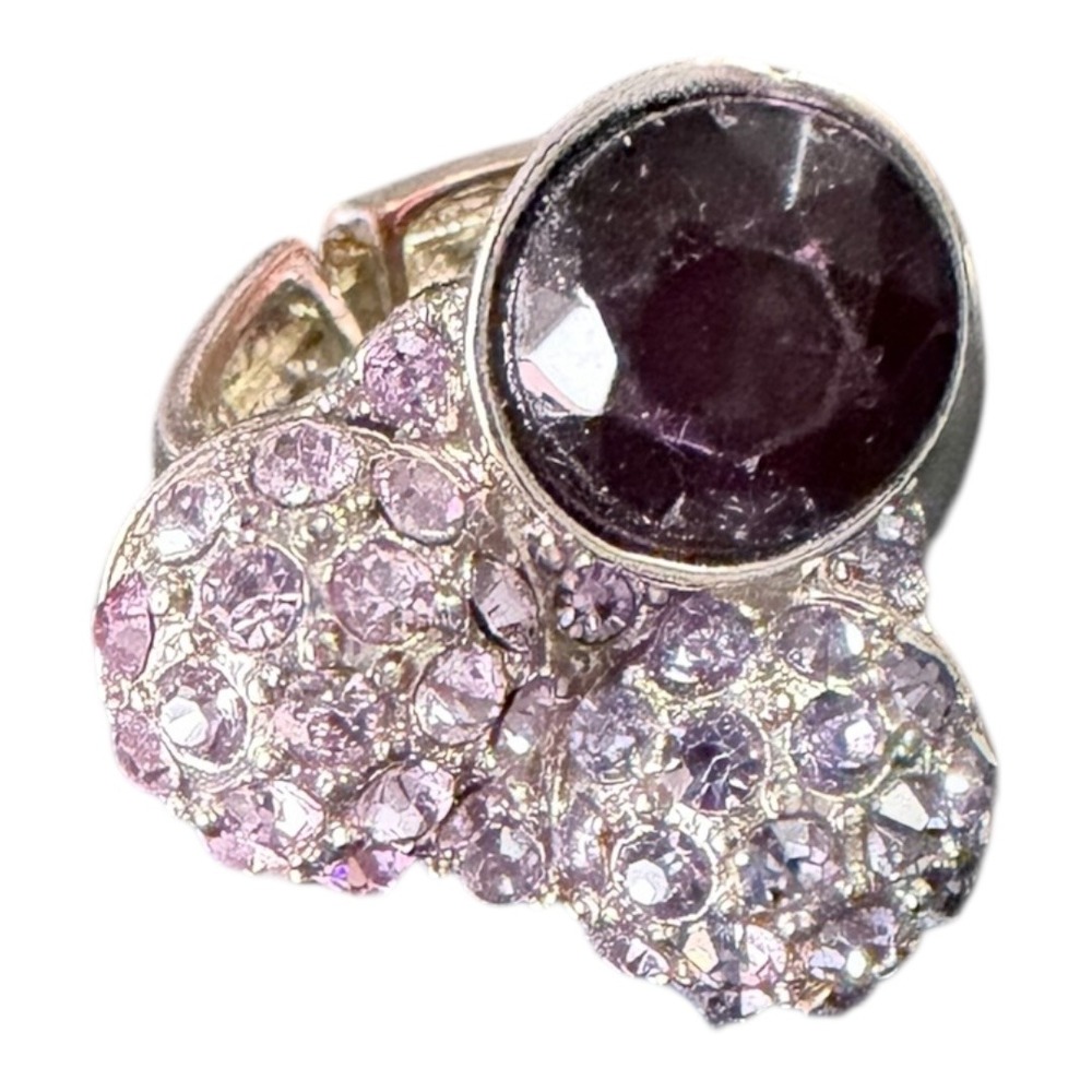 Y2K Unbranded Rings Set Purple Silver Stretch Stackable Rhinestone Crystal 4pc - Picture 4 of 6